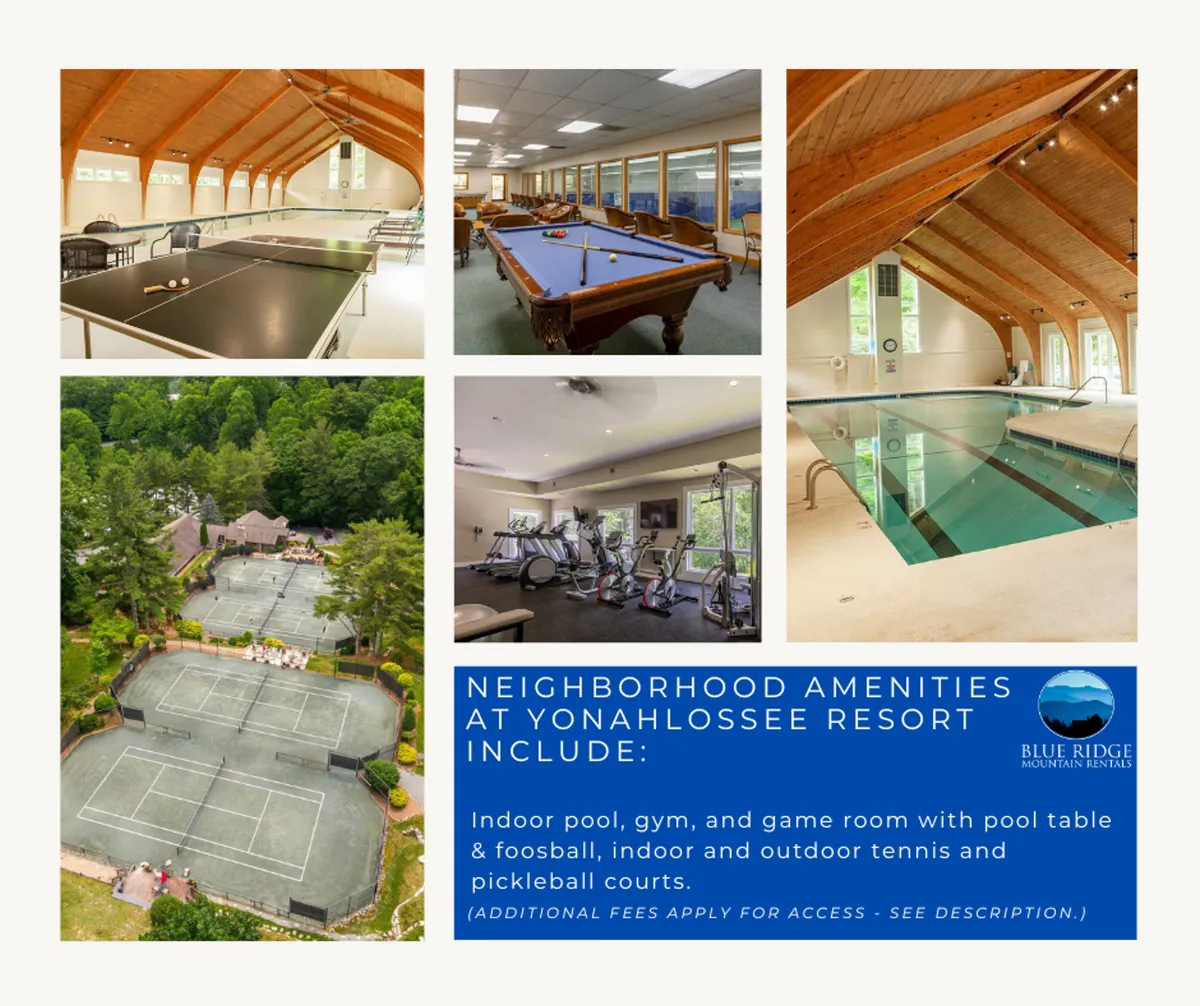 A vibrant recreation space showcasing an indoor pool bathed in sunlight, modern gym equipment, tennis courts, and a lively game area with a pool table and table tennis. The image captures people engaged in swimming, working out, and enjoying friendly matches, highlighting a social and active atmosphere.